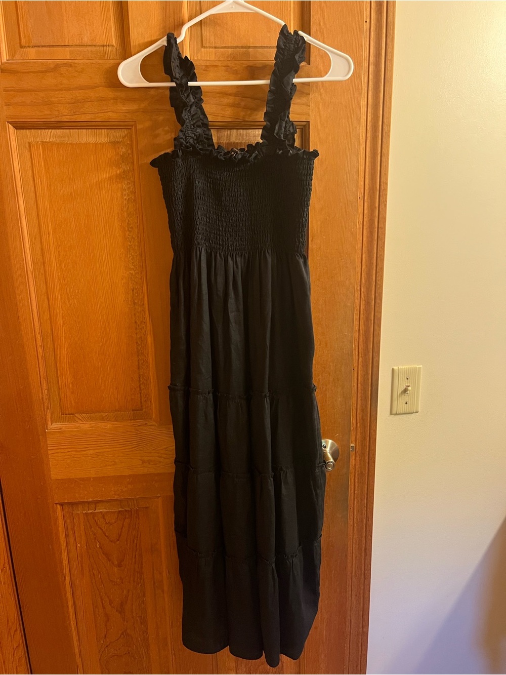 Quince Black Smocked Maxi Dress with Ruffle Straps